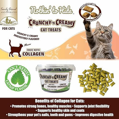 Fieldcrest Farms Collagen Cat Treats, Catnip, Crunchy & Creamy, 8 oz Tub