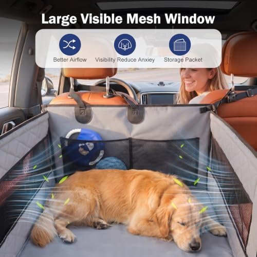 MIXJOY Dog Car Seat for Large Medium Dogs, Back Seat Extender for Pets, Waterproof Pet Carseat for Medium Sized Dog, Hammock for Pet, with Storage Pocket for Cars/SUV/Truck(L-28 * 22 * 20.5in)