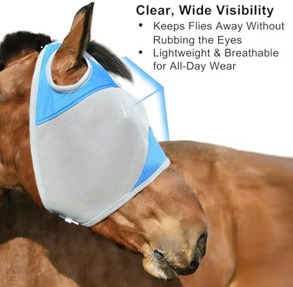 Horse Fly Mask Without Ears, UV Block Breathable Mesh (Blue, S)