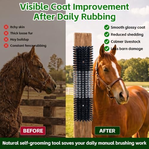 Livestock Scratch Brush for Cattle, Horses, Goats, Cow, Durable Scratching Brush, Massage Grooming Tool for Healthy Coat, Relieves Itching, Easy Install on Fence Posts(2pcs, Black)
