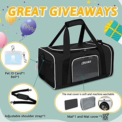 Petskd Small Pet Carrier 18" L x 13" W x 9.5" H Airline Approved, Black