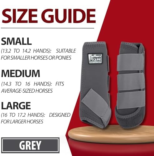 Jeffers Equine Protective Horse Boots 1 Pair Grey - Safe Neoprene Leg Guards & Comfortable Fit, Durable Strap Closures, Front & Hind Support, Equestrian Accessories for Travel & Riding - Large