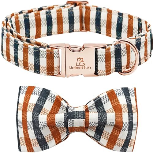 Lionheart glory Plaid Dog Collars Bowtie Dog Collar Heavy Duty Adjustable Fall Dog Collar for Medium Dogs Collar Dog Bow Male Dog Collar