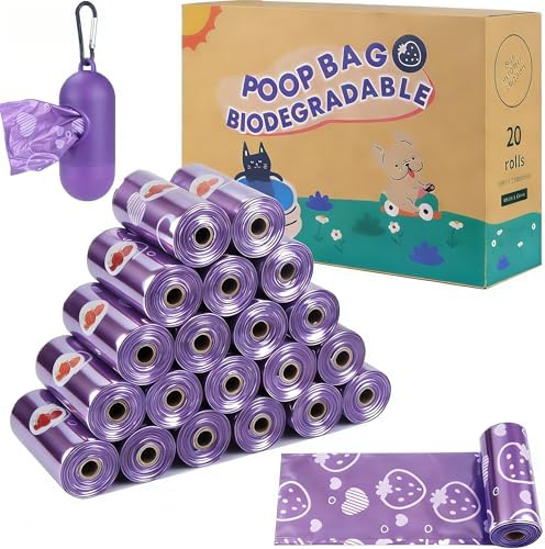 300 Count Leak Proof Purple Scented Dog Poop Bags Rolls with Dispenser