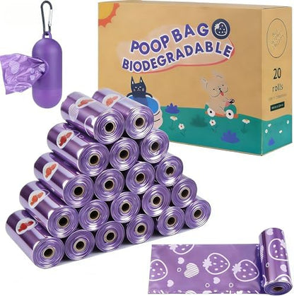 300 Count Leak Proof Purple Scented Dog Poop Bags Rolls with Dispenser
