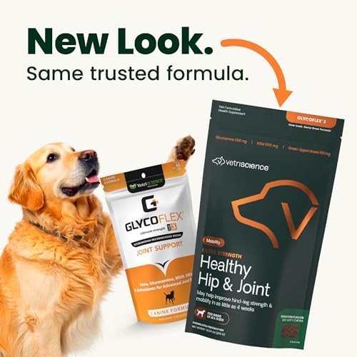 VetriScience Extra Strength Healthy Hip&Joint Chews,GlycoFlex 3,Glucosamine,Green-Lipped Mussel,Joint Support Supplement for Dogs,Promote Mobility&Soothe-Joint Discomfort,Chicken,120 Count (Pack of 2)