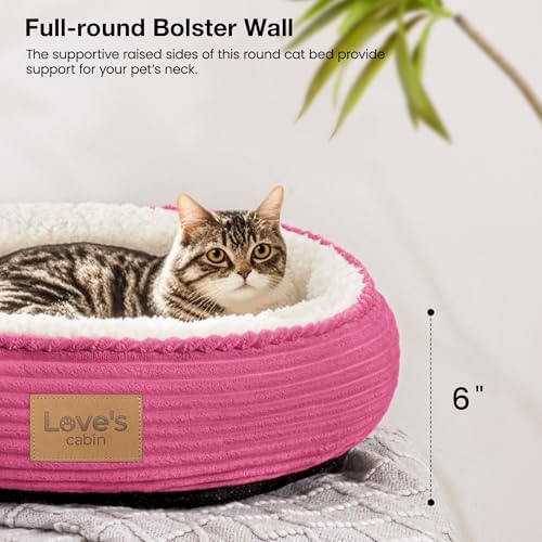 Love's cabin Round Donut Cat and Dog Cushion Bed, 20in Pet Bed for Cats or Small Dogs, Anti-Slip & Water-Resistant Bottom, Super Soft Durable Fabric Pet beds, Washable Luxury Bed Hot Pink