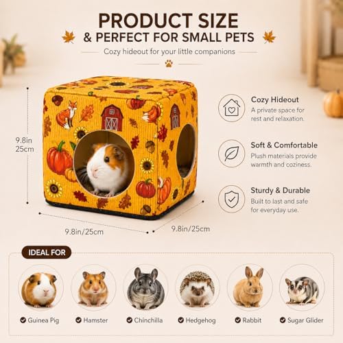 Guinea Pig Hideout House with Removable Cushion, Washable Small Animal Cube Bed, Cozy Bunny Hideaway for Guinea Pigs, Chinchillas, Hedgehogs, Hamsters & Dwarf Rabbits