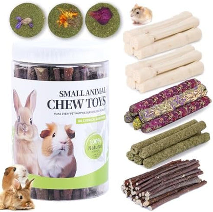 50-60 Pcs Rabbit Chew Toys, Guinea Pig, Hamster, Bunny Chew Toys, Sweet Bamboo, Apple Stick, Timothy Stick, Prevent Teeth Overgrowth, Clean Teeth