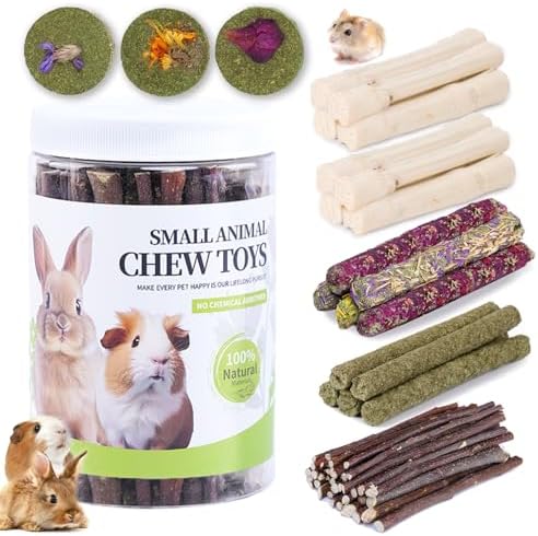 50-60 Pcs Rabbit Chew Toys, Guinea Pig, Hamster, Bunny Chew Toys, Sweet Bamboo, Apple Stick, Timothy Stick, Prevent Teeth Overgrowth, Clean Teeth