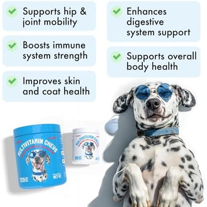 LEGITPET Dog Vitamins - 30 Multivitamins Chews w/Glucosamine Chondroitin, Probiotics Digestive Enzymes and Omegas - Supplement for Overall Health - Joint Support, Immune Health, Skin and Heart Health