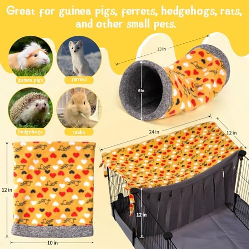NAPLORD Small Pet Fleece Set,Guinea Pig Snuggle Sack, Tunnel,Fleece Forest Hideout,Square and Round Potty Pads for Guinea Pigs and More