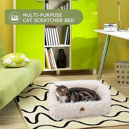 Cat Lounge Scratcher Box with Removable Cardboard (Beige)