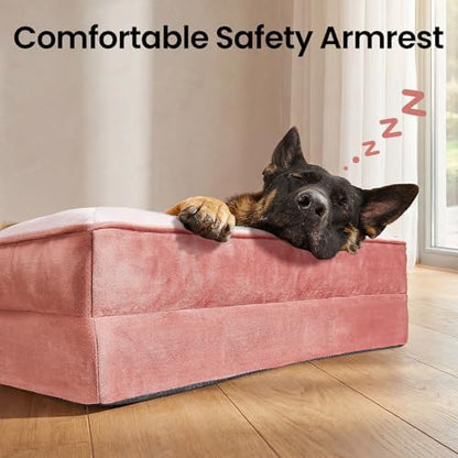 OhGeni Orthopedic Extra Large Dog Bed Couch, Memory Foam, 44-inch (Pink)