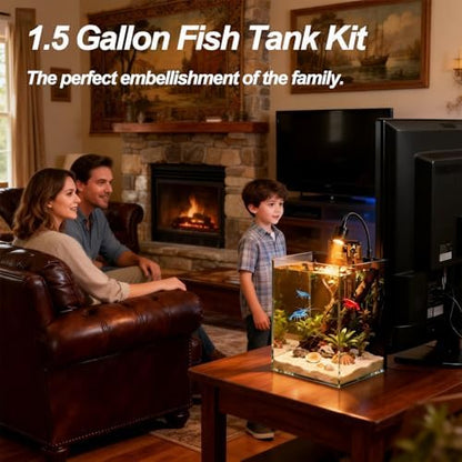 Betta Fish Tank kit,Small Nano Glass Fish Tank Start Kit with Filter,LED Light for Shrimp,Small Fish,Betta (1.5 Gallon)