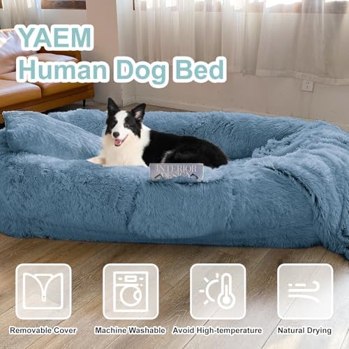 YAEM Human Dog Bed, 71"x45"x12" Calming Human Size Pet Bed for Adult, Navy