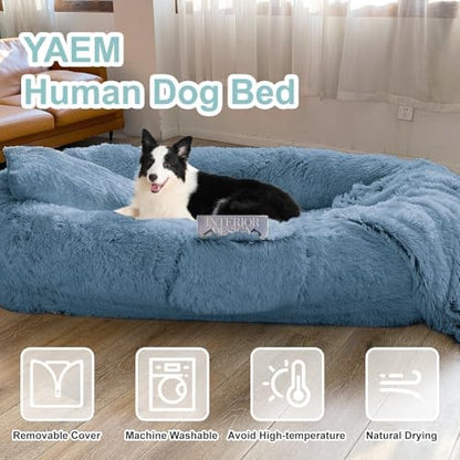 YAEM Human Dog Bed, 71"x45"x12" Calming Human Size Pet Bed for Adult, Navy