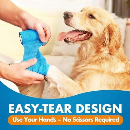 LotFancy Vet Wrap, 4 Inch x 5 Yards, 10 Pack Self Adhesive Bandage Wrap, Non-Woven Cohesive Bandage, First Aid Tape for Horses Dogs Cats Elbow Ankle, Assorted Color