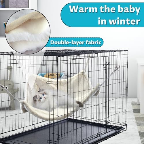 Andiker Cat Hammock, Reversible Cat Cage Hammock with Metal Hooks for Cats for Sleeping and Playing, 22 * 17 Inches Double-Sided Hanging Kitten Bed to Hang in Cages or Under Chairs (Large)