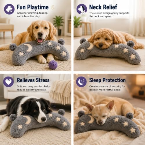 Glow in The Dark Pet Pillow with Tennis Ball – Cozy Calming Cushion with Soft Night Sky Design, Washable Headrest & Body Pillow for Small Dogs & Cats, L Size 15" × 9.5" × 3.1"
