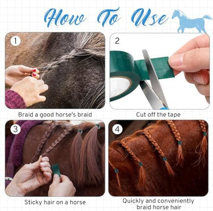 Fullhawl 7 Pcs Horse Mane Braiding Set 6 Safe and Secure Horse Mane Braiding Tape and Blunt Tip Scissors Not Harm Hair for Fix Horse Mane Horse Breeders