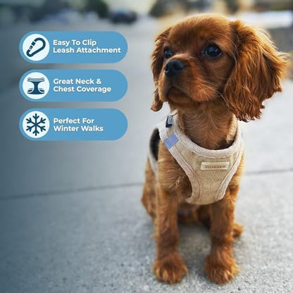 Best Pet Supplies Voyager Step-in Plush Dog Harness - Soft, Step in Vest Harness and Reflective Dog 5 ft Leash Combo with Neoprene Handle for Small and Medium Dogs, Latte Suede, L
