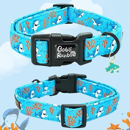 Dog Collar-Cute Shark Adjustable Pet Collars Soft Comfortable Puppy Collar Coral Cotton Dog Collars Durable Necklace Gift for Medium Dogs