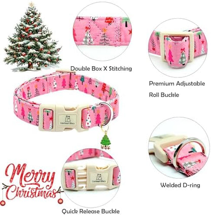 Lionheart glory Christmas Dog Collar, Pink Christmas Tree Dogs Collar Adjustable Soft Comfortable Collars for Small Dogs Girl or Boy Pet Gift Fall Cute Collar