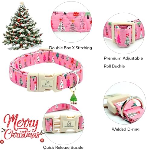 Lionheart glory Christmas Dog Collar, Pink Christmas Tree Dogs Collar Adjustable Soft Comfortable Collars for Large Dogs Girl or Boy Pet Gift Fall Cute Collar