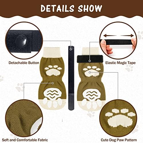 PUPTECK Anti-Slip Dog Socks with Double Sides Grips for Small Medium Large Dogs Hardwood Floors Prevents Licking, Dog Shoes for Hot Pavement Traction Control Paw Protector for Senior Dogs, Brown S