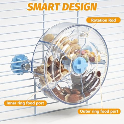 VCEPJH Rat Foraging Toy Interactive Slow Feeder with Transparent Rotating Treat Dispenser Wheel for Enrichment Activities Pet Rat Cage Accessories Ideal for Syrian Hamster Gerbil Mice (Blue)
