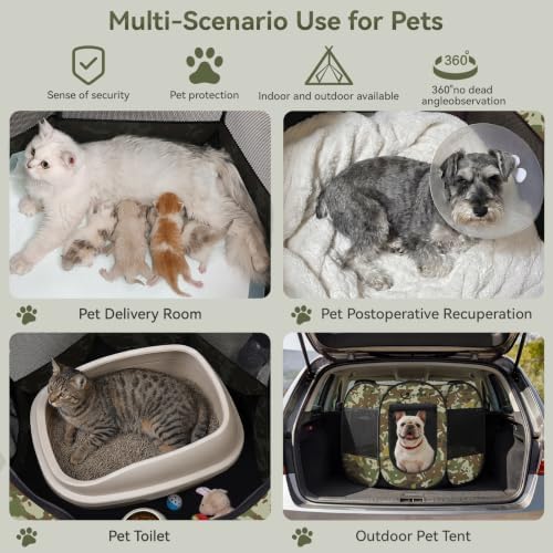 Siedihit Dog Cat Puppy Pet Playpen,Crate Tent Cage(Green Camo, Medium)