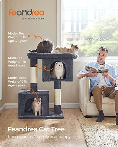 Feandrea Cat Tree, 40.6-Inch Tall Cat Tower, Cute Plush Condo, Smoky Gray