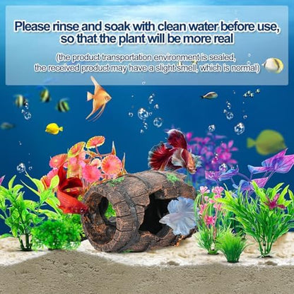 CousDUoBe Fish Broken Barrel Decor Fish Tank Decorations Betta Fish Tank Accessories,Starfish Barrel x 1pc, Aquarium Plants x 8pcs
