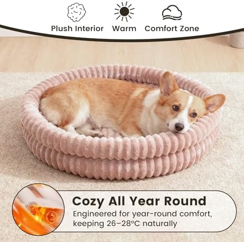 Pet Bed for Medium Dogs and Cats, 28" Cute Donut Cat Bed, Pink