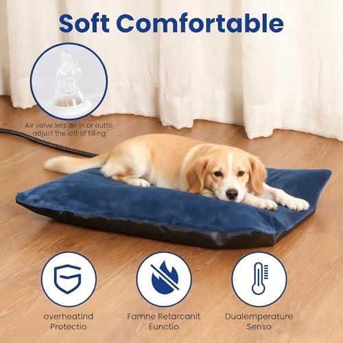 MARUNDA Outdoor Pet Heating Pad for Dogs & Cats - 100% Waterproof Outdoor Heated Cat Bed with Double Built-in AutoThermostat - Heated Pet Bed for Outside Animals (28" x 16" (L), Blue)