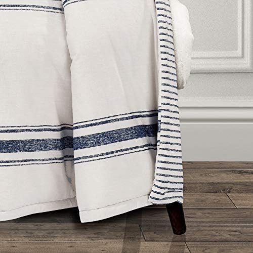 Lush Decor Farmhouse Stripe Reversible Throw, Single, 50" W x 60" L, Navy - Blue Throw Blanket For Bed - Soft Blanket - Couch Throw - Rustic Farmhouse Decor