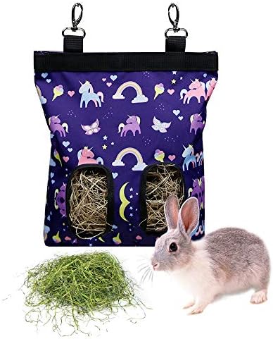 Rabbit Hay Feeder Bag Hanging Hay Rack (Pattern Purple,2 Windows)
