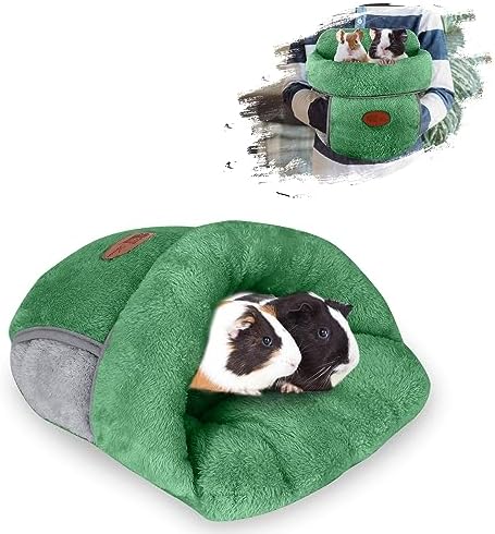 YUEPET Guinea Pig Bed Cuddle Cave, Warm Fleece Hideout, Green