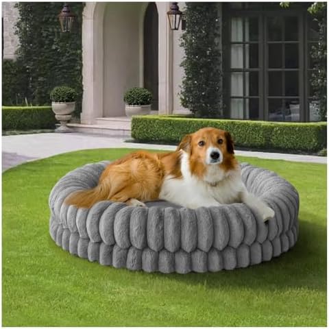 BALANCE Luxury Donut Dog Bed, 36 Inches Round Dog Beds Large Sized Dogs Washable, Orthopedic Calming Dogs Bed for Pets with Anti-Slip Bottom, Gray