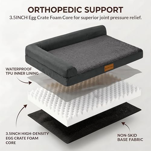 Patas Lague Orthopedic Medium Dog Bed Washable Pet Sofa Bed 30X20 Dark Grey