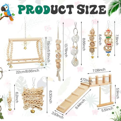 10 Pcs Bird Parrot Toys Set with Swing Platform Ladder Perches