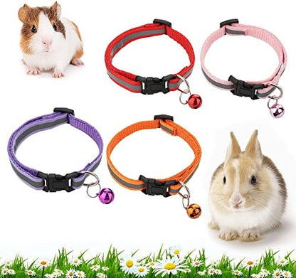 4 Pack Rabbit Adjustable Collars with Bell, Guinea Pig Dragon Luminous Collar, Small Animal Exercise and Interaction Accessories