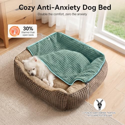 GASUR Dog Beds for Large Medium Small Dogs, Rectangle Cave Hooded Blanket Puppy Bed, Luxury Anti-Anxiety Orthopedic Cat Beds for Indoor Cats, Warmth and Machine Washable(25 inches, Brown)