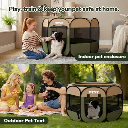 Dog Cat Small Animal Puppy Playpen Crate, Large, Olive Green