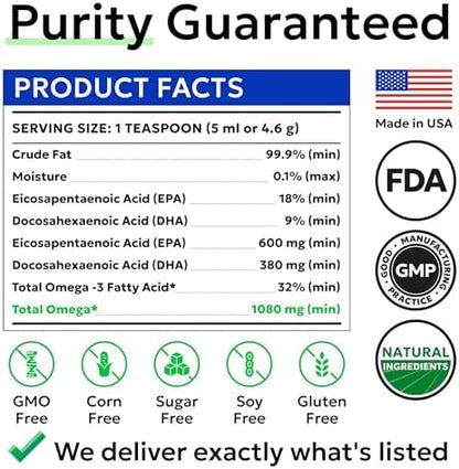 Omega 3 Fish Oil Liquid Supplement for Dogs - Wild Alaskan Salmon Oil