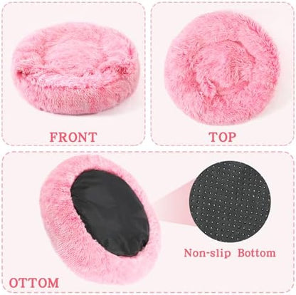 NOYAL Calming Donut Dog Bed, Hooded Cave with Blanket