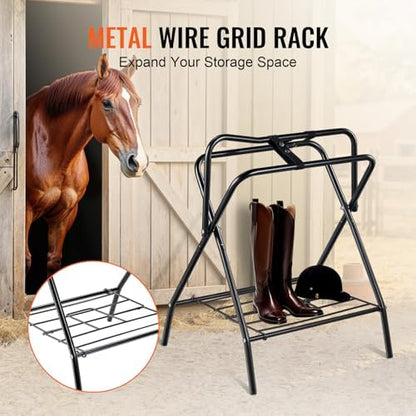 VEVOR Folding Saddle Rack, 2 Packs Freestanding Horse Saddle Stand, Portable Horse Blanket Holder, Heavy Duty Steel Saddle Rack for English & Western Saddles, Tack Storage, 28 x 19 x 37.5 in, Black