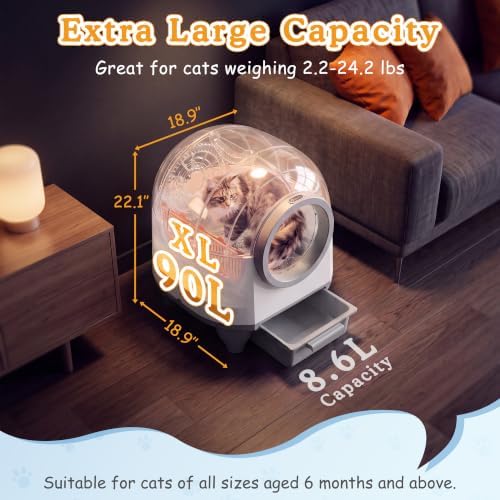 Greesum Enclosed Self-Cleaning Cat Litter Box, 90L XL, App Control, Quiet