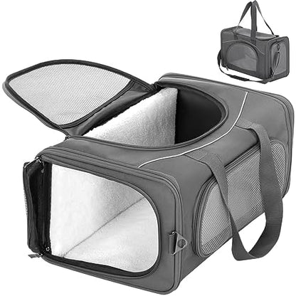 ‌Petsfit Airline Approved Pet Carrier for Small Dogs & Cats, 19x9x12 TSA Approved Carrier, with Removable Dual-Sided Padding (2-Way Placement) - Fits Under Most Airplane Seats, Escape Proof (Grey)